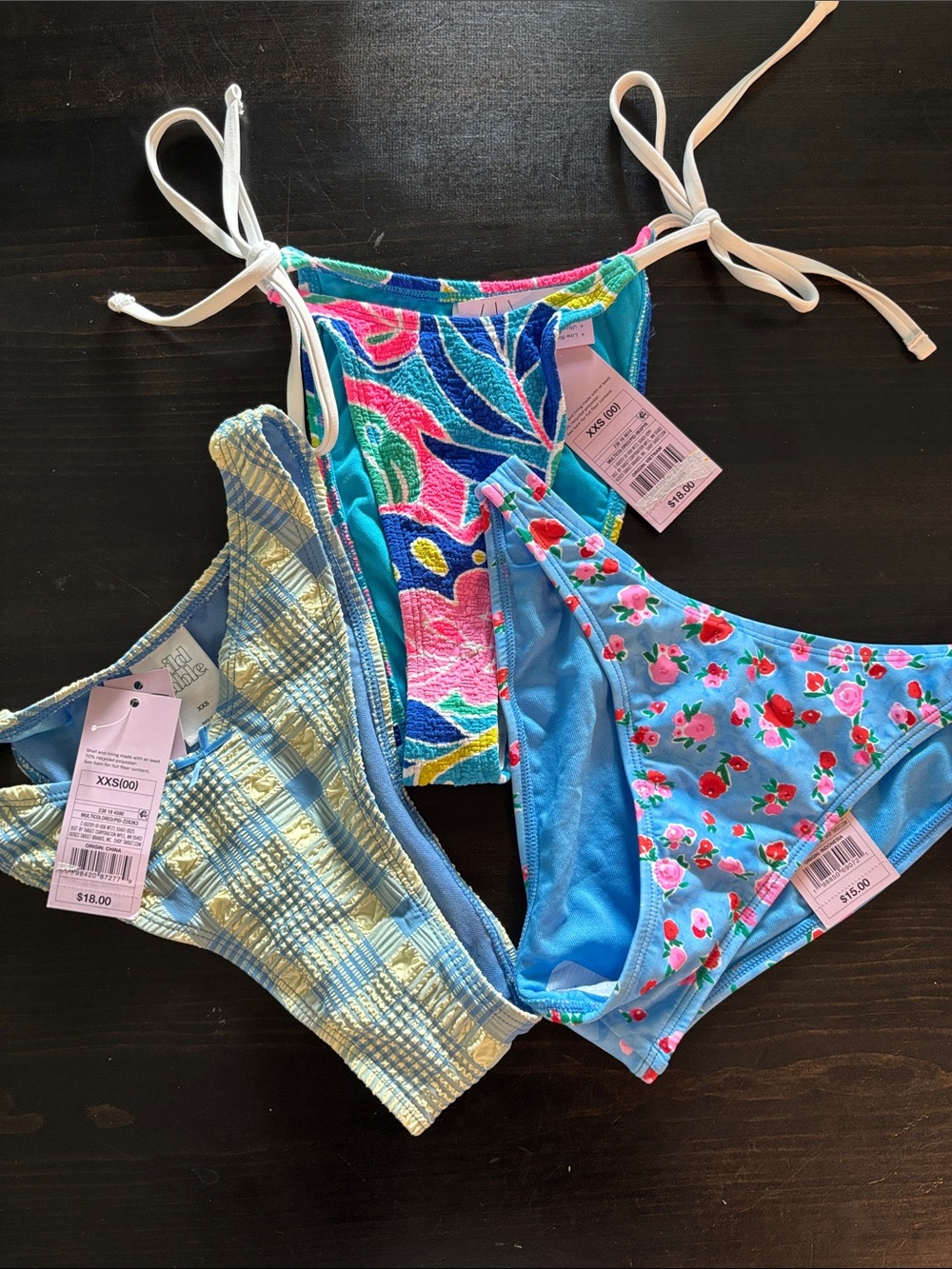 Trio of Blue Patterned Bikini Bottoms